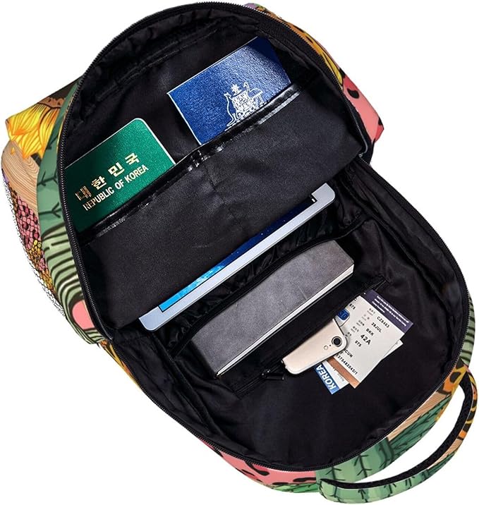 Polyester Daypack Backpack for Trekking Picnic Walking Cycling, Large Capacity Anti-Theft Multipurpose Shoulder Bag, 90S Sunflower Leopard Cactus Casual Daypack