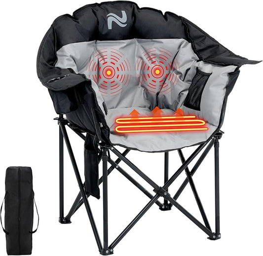 ABORON Oversized Heated Camping Chair, Portable Folding Recliner Chair with 3 Heat Settings & Massage Fuction, Fully Padded Heavy Duty Lawn Chair Supports Up to 400lbs, Ideal for Outdoor Relaxation