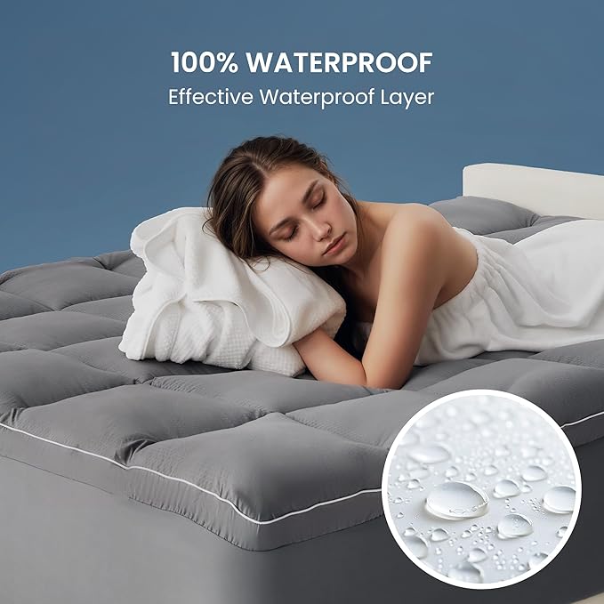 SLEEP ZONE Dual Layer 4 Inch Memory Foam Mattress Topper, 2 inch Cooling Gel Memory Foam Plus 2 inch Waterproof Removable Pillowtop Mattress Pad Cover, Comfort Support (King)