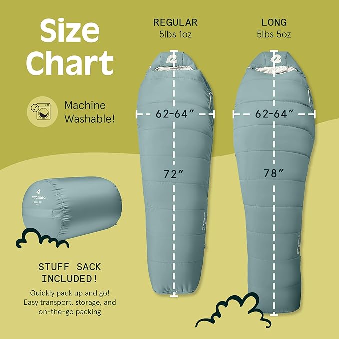 Retrospec Dream Mummy Sleeping Bag - 30°F Camping & Travel Essential Gear with Water - Resistant Shell & Synthetic Fill - Zippered Pocket & Stuff Sack