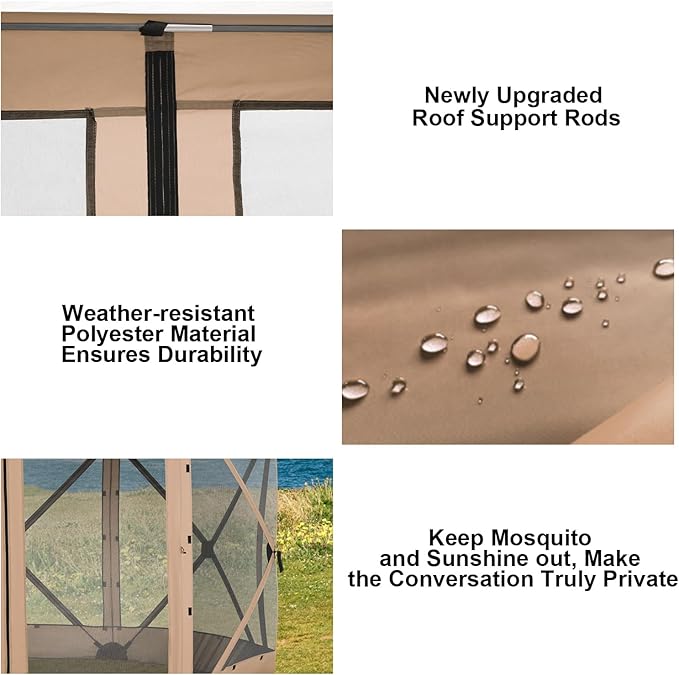 COBIZI 12x12 FT Pop Up Canopy Stargazing Tent, Gazebos On Clearance with Removable Roof,Instant Screened in Gazebo, Screen Tents Portable carpas para Patio for Outdoor Camping,Backyard, Garden,Khaki