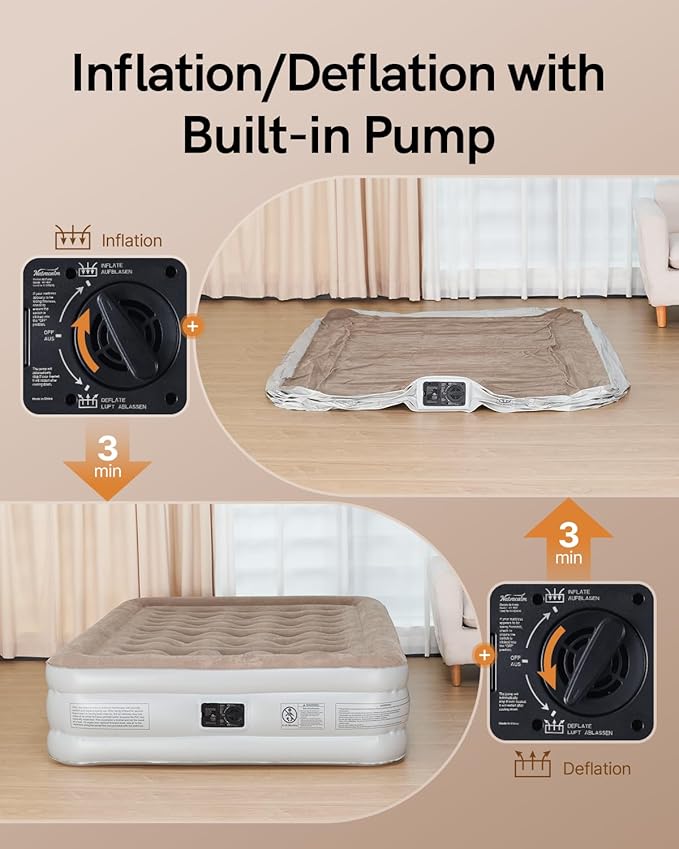 Air Mattress Full with Built in Pump, Blow Up Mattress Full, Upgraded Inflatable Mattress for Home Camping Guest Bed, Soft Wave Flocked Top, Comfort and Portable Air Bed, colchon inflable