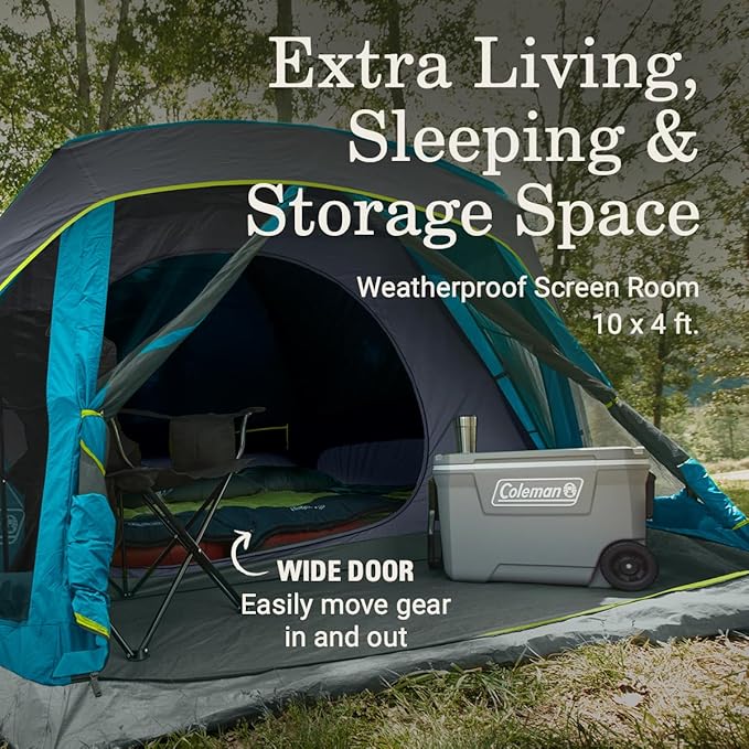 Coleman Skydome Dark Room Camping Tent with Screen Porch & 5-Minute Setup, Weatherproof 4/6 Person Tent Blocks 90% of Sunlight, Rainfly & Carry Bag Included, Made of PFAS-Free Materials
