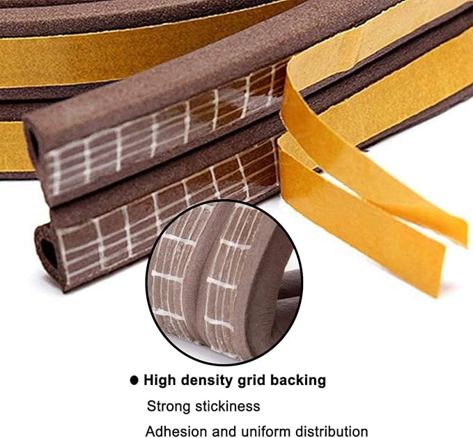 Weather Stripping Seal Strip Tape, Doors Windows Frame Self Adhesive D Type Foam Sealing Tape, 32.8Ft Rubber Soundproof Insulation Cell Foam Stripping, Brown