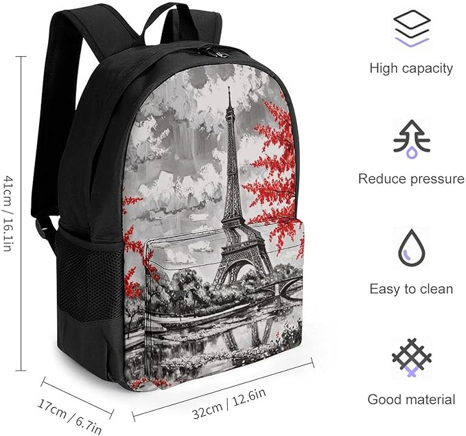 Lightweight Rucksacks for Camping Picnic Walking Cycling, Large Capacity Multipurpose Anti-Theft Carry On Bag, Paris European City Landscape France Eiffel Tower Travel Hiking Camping Rucksack
