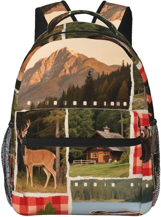 Adults Lightweight Rustic Lodge Bear Moose Rucksacks Large Capacity Bookbag With Adjustable Shoulder Straps for Trekking Outdoors Bicycle