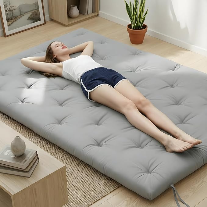 Syrinx Water Resistant Japanese Futon Mattress, King Size 80"x76", 2.5 Inch Thick Japanese Floor Mattress Tatami Mat, Foldable Floor Bed Sleeping Pad for Dormitory Guest Room Camping