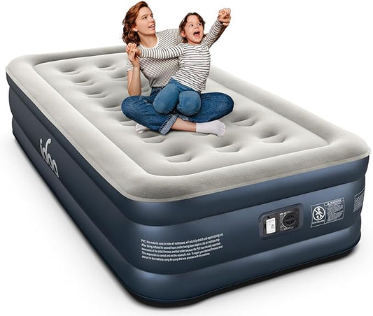 iDOO Twin Air Mattress with Built in Pump, 18" Raised Compact Blow up Mattress, Inflatable Mattress for Camping Guest Home, Portable Travel Air Bed, 2-Min Quick Inflation Deflation, Colchon inflable