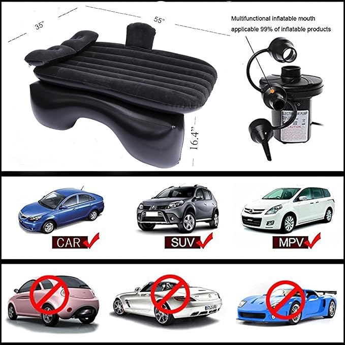 Inflatable Car Air Mattress Back Seat Bed with Air Pump,55 "x 35" Portable Thickened Car Travel Camping Sleeping Air Mattress Blow Up Bed for Car Universal SUV