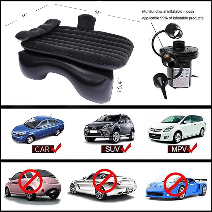 Inflatable Car Air Mattress Back Seat Bed with Air Pump,Thickened Portable Car Travel Sleeping Camping Air Mattress Blow Up Bed for Car Universal SUV