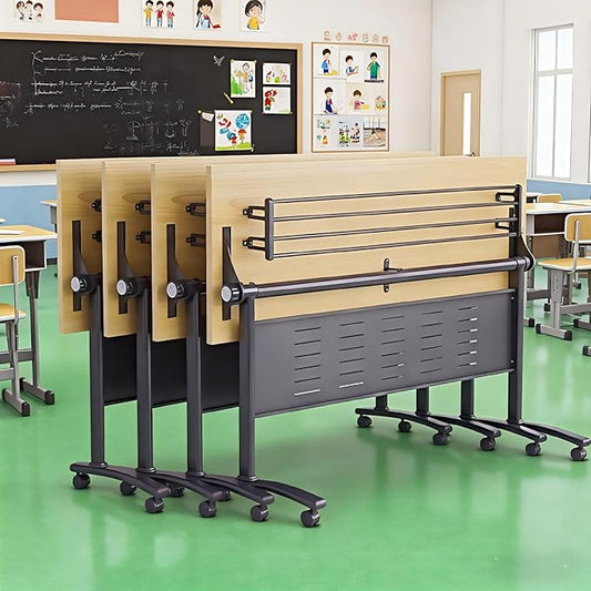 2Packs Conference Room Table Foldable, Rectangular and Space-Saving Desk for Meetings, Offices, and Classrooms Heavy Duty, Sturdy Construction Easy Setup (Maple Finish 55.1*21.6*29.5Inch)