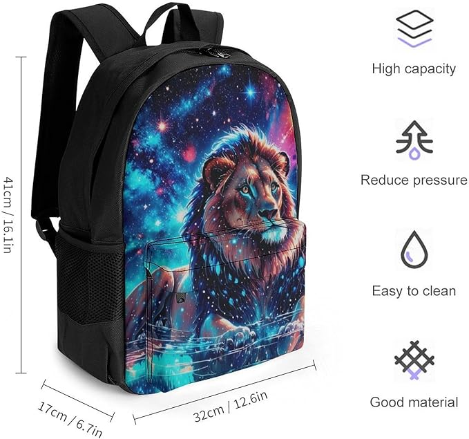 Men Women Polyester Galaxy King Of Lion Star Space Daypack Big Capacity Shoulder Bag With Adjustable Shoulder Straps for Camping Travel Walking Cycling