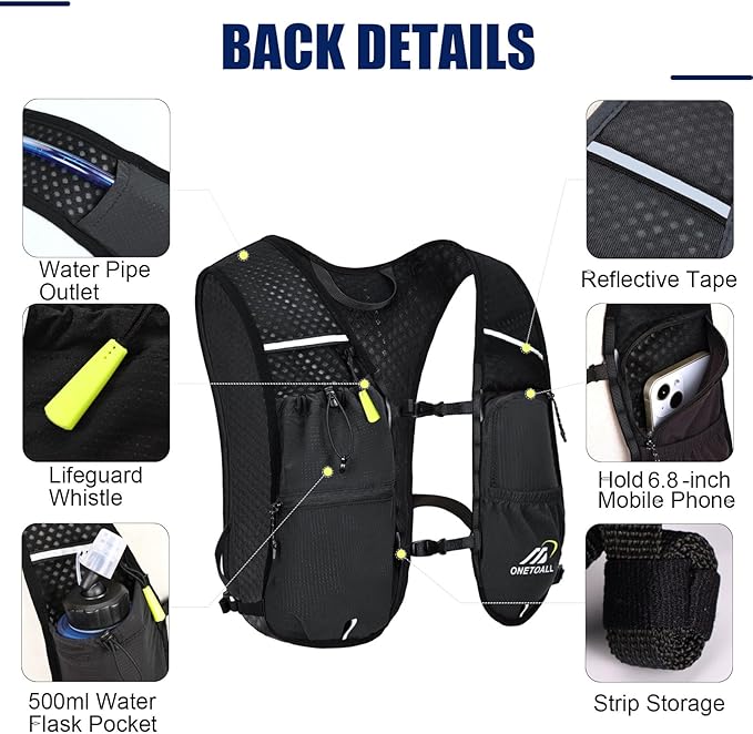 Running Vest for Women & Men, 6L Hydration Backpack with 2L Water Bladder, Lightweight Water Backpack for Trail Running, Marathon, Hiking, Cycling, Jogging, Adjustable Fit