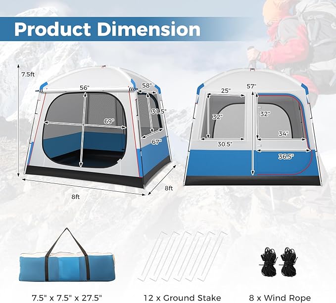 Tangkula 5 Person Camping Tent, Portable Backpacking Tent with Removable Rainfly, Floor Mat, 3 Mesh Walls & Zippered Doors, Carrying Bag, Family Dome Tent for Camping, Hiking, Traveling, Picnic