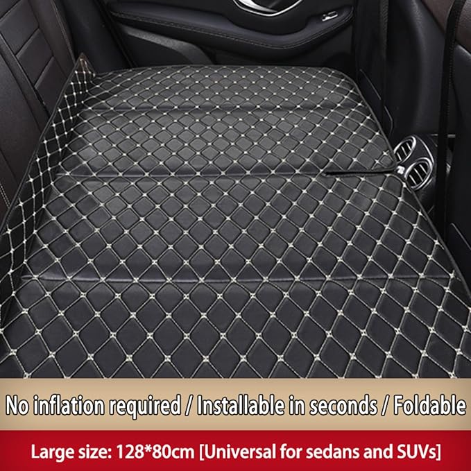 Non-Inflatable Car Mattress Back Seat Bed Extender Portable Folding Camping Travel for Sleeping (Black [Black line])