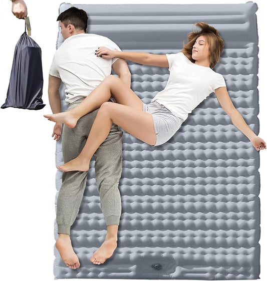 Self-Inflating Double Sleeping Mat, 2 Person Camping Mattress, Portable Double Mattress, Camping Mat, Built-In Foot Pump, Backpacking Hiking, Beach, Grass, etc. 84.64''X51.51'' Upgrade version(Grey)