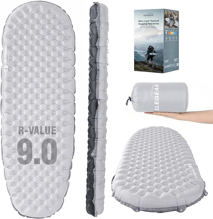 Elegear CumbreX™ Sleeping Pad for Camping with 9 R-Value, Ultralight Camping Sleeping Mat for All Seasons, Insulated Backpacking Sleeping pad, Durable Camping Mattress for Outdoor Hiking Tent
