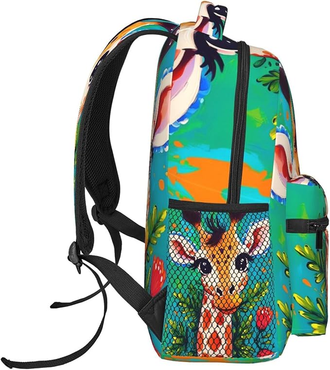 Polyester Daypack for Camping Travel Walking Cycling, Big Capacity Anti-Theft Multipurpose Bookbag, Cartoon Giraffe Watercolor Cute Art Camping Outdoor Backpack