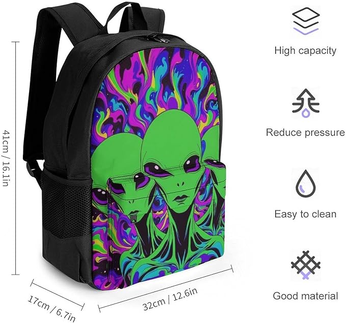 Backpack Lightweight Anti-Theft Multipurpose Cool Alien Tie Dye Shoulder Bag Large Capacity Travel Hiking Backpack With Padded Straps