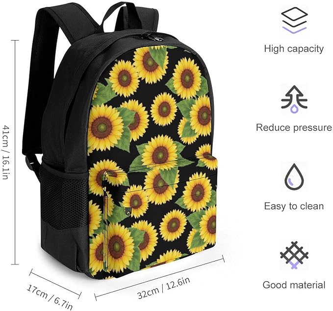Sports Gym Outdoor Backpack Floral Sunflower College Bookbag with Large Capacity Rucksack for Men Women