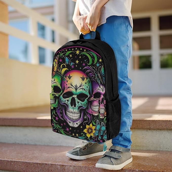Supdreamc Men Women Lightweight Psychedelic Skull Sbutterflies Art Backpack Large Capacity Carry On Bag With Padded Straps for Sports Work Walking Cycling