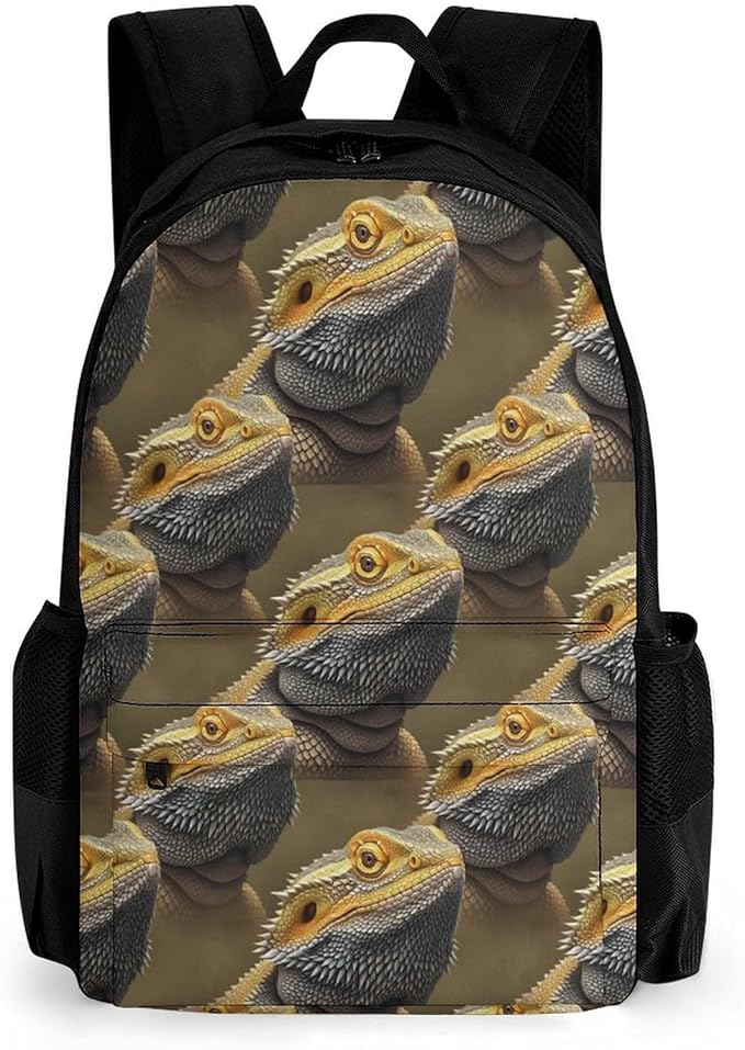 Men Women Lightweight Funny Bearded Dragon Lizards Art Daypack Bookbag Big Capacity Carry On Bag With Side Pockets for Camping Travel Bicycle