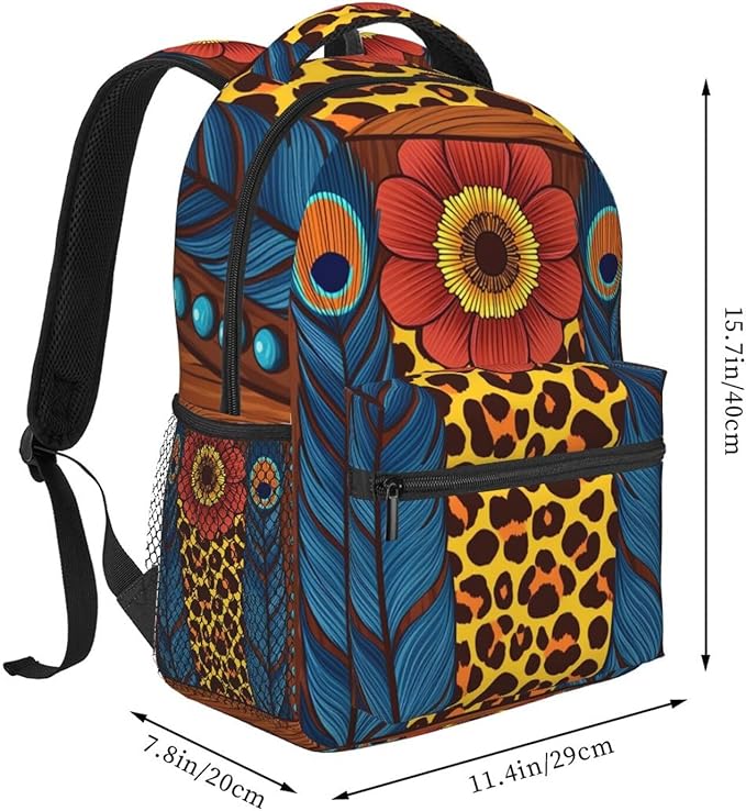 Daypack Backpack Anti-Theft Multipurpose Big Capacity Bookbag, 90S Sunflower Leopard Business Computer Bag With Side Pockets