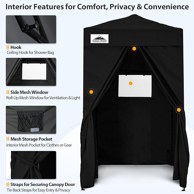 EAGLE PEAK Flex Ultra Compact 4x4 Pop-up Canopy, Sun Shelter, Changing Room, Portable Privacy Canopy Cabana for Pool, Fashion Photoshoots, or Camping, Black