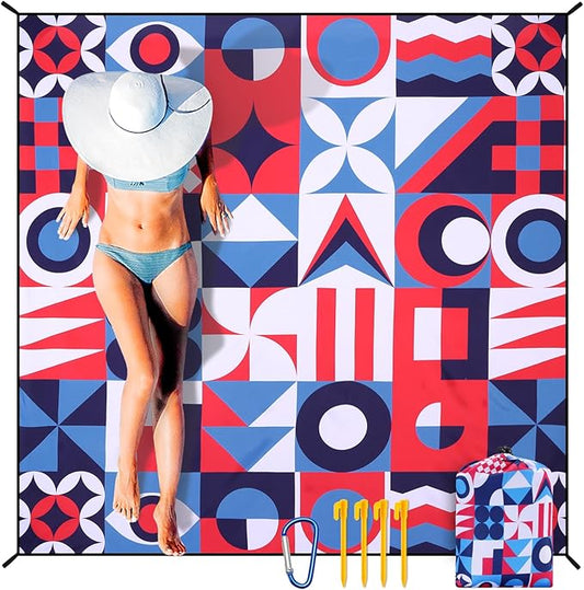 Beach Blanket Waterproof Sandproof Extra Large Beach Mat 79" X 83"/120"x108"for 1-8 Adults Quick Drying Durable Outdoor Picnic Mat for Beach Travel Camping Hiking