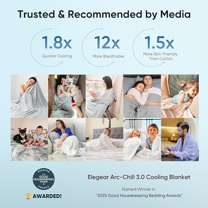 Elegear Revolutionary Cooling Blanket Throw Absorbs Heat to Keep Body Cool for Night Sweats, Arc-Chill 3.0 Cool Fiber Q-Max>0.5 for Hot Sleepers, Lightweight Summer Cold Blankets for Sleeping, Purple