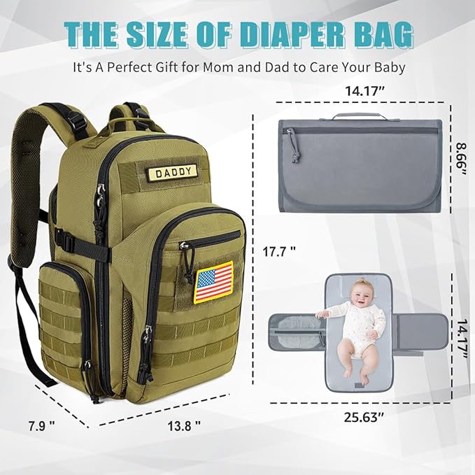 SHARKMOUTH Military Diaper Bag for Dad: Military Baby Backpack with Insulated Changing Pad for Outdoor Dads - MOLLE Webbing & 900D Polyester for Camping Hiking Travel