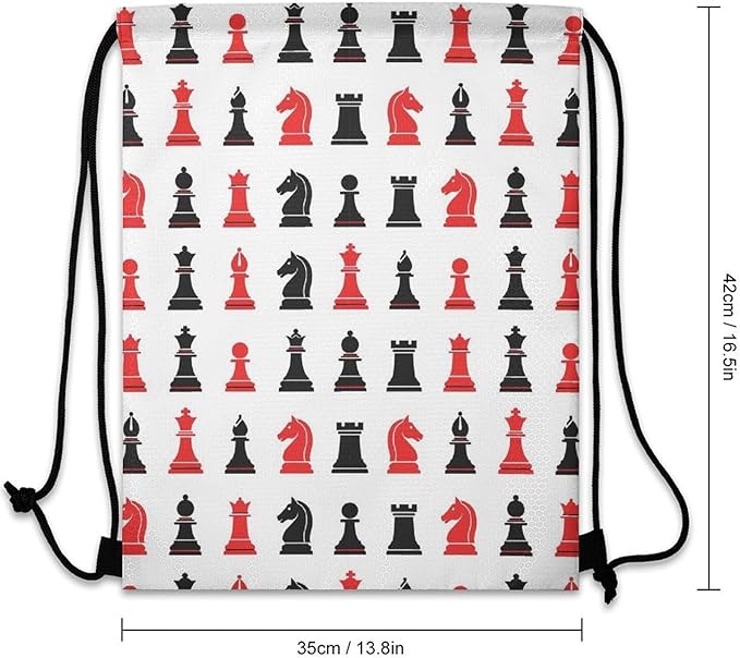Large Capacity Beam Backpack Drawstring Sack for Basketball Sports Gear Travel Storage Men Women Unisex, Chess Pattern Bags
