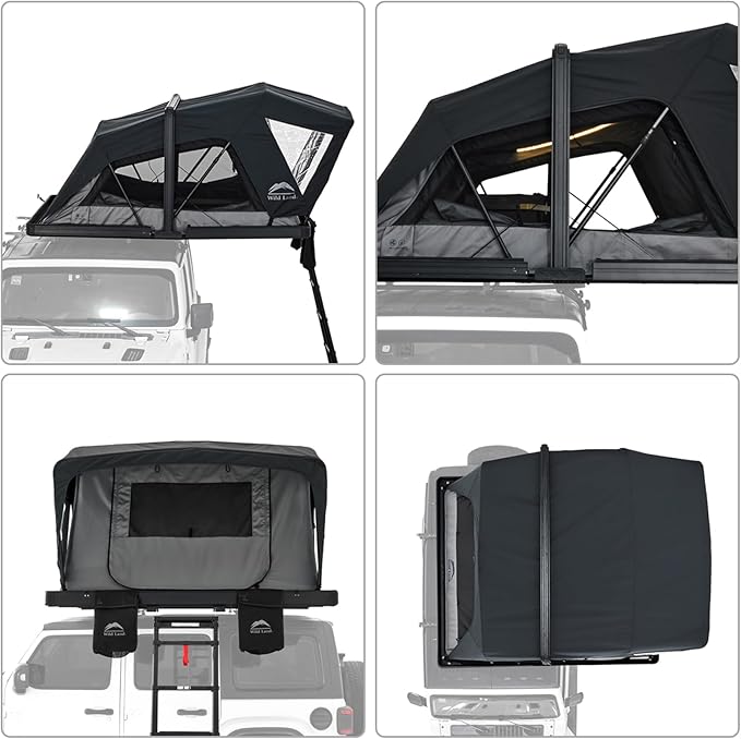 Rooftop Tent Hard Shell Aluminium Overland Roof Top Tent, Large Space, LED Strip Light Skyview Window, Waterproof UV-Resistant All-Weather, Suitable for Car Jeep SUV Truck Van Camping, 4 People