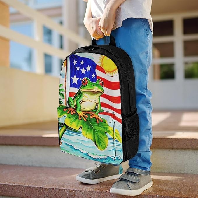 Supdreamc Rucksacks Multipurpose Anti-Theft Big Capacity Bookbag, Flag Of American Palm Tree Frog Travel Hiking Camping Rucksack With Padded Straps
