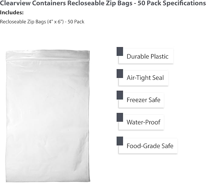 50-Pack 4" x 6" Reclosable Zip Bags – Durable & Convenient Storage Solution