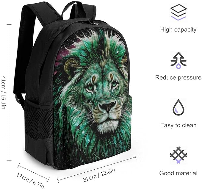 Supdreamc Rucksacks Multipurpose Anti-Theft Big Capacity Bookbag, Abstract Galaxy Lion Head Art Travel Hiking Camping Rucksack With Padded Straps