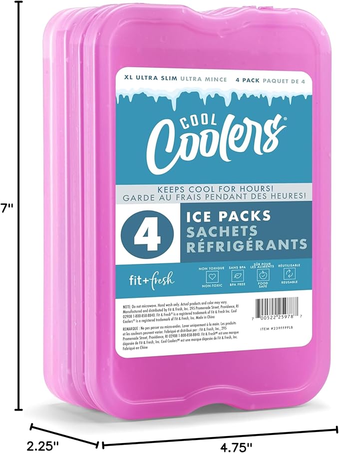 Cool Coolers by Fit + Fresh Slim Compact Reusable XL Ice Pack, Perfect for Lunch Boxes, Coolers, and Beach Bags