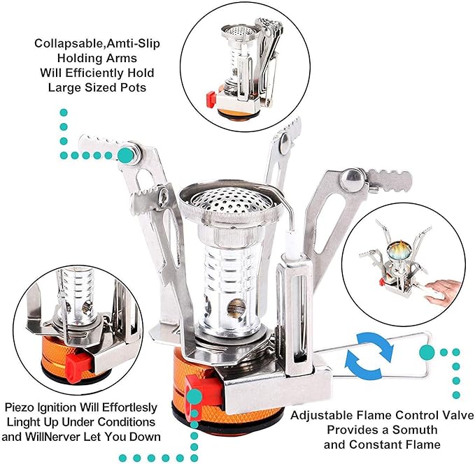 Peidesi Camping Cookware Mess Kit, Portable Camp Stove Pots and Pans Set, Carabiner, Folding Knife, Fork Spoon Kit, Carry Mesh Bag, for Backpacking