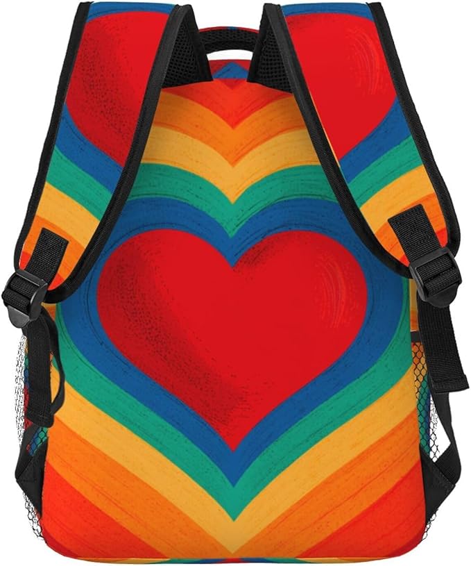 Men Women Polyester Love Heart Tie Dye Daypack Big Capacity Shoulder Bag With Smooth Zippers for Hiking Work Walking Cycling