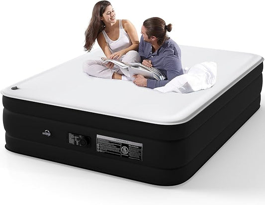 Queen Air Mattress,17” Inflatable Blow Up Bed with High Capacity Built in Pump, Soft Milk Fiber Topper. 900 Lb. Limit, for Home, Camping, Guests