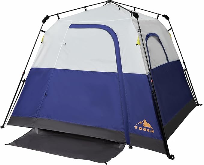 3/4 Person Camping Tent with 1 Door, 4 Windows, and Upgraded Ventilation– Instant Setup, Waterproof, 8'x 8'x 67''Oxford Fabric Floor Pop Up in 60 Seconds Includes Rainfly and Backpack