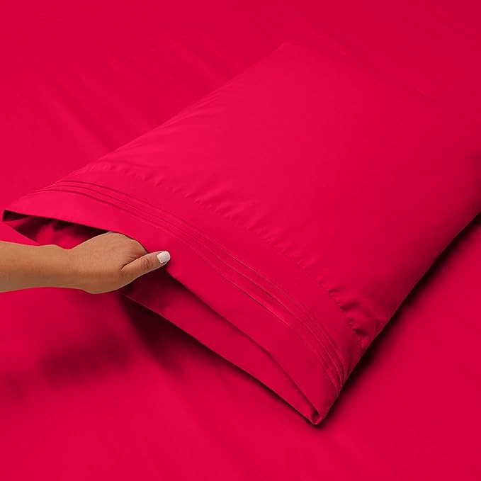 Clara Clark Twin Sheets, 5 Piece Set - Hotel Luxury Sheets for Twin Size Bed, Super Soft Bedding Set, Twin Size, Hot Pink