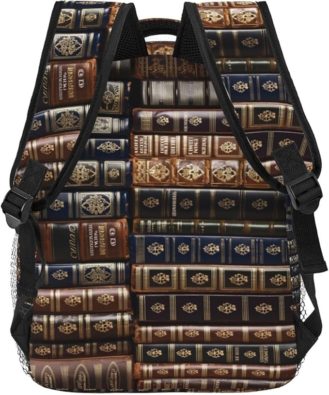 Men Women Lightweight Vintage Books Art Casual Daypack Large Capacity Bookbag With Adjustable Shoulder Straps for Gym Business Bicycle