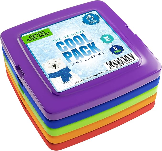 Healthy Packers Multi-Color Slim Long-Lasting Ice Packs for Lunch Box or Cooler Bag (5 or 10 pack)