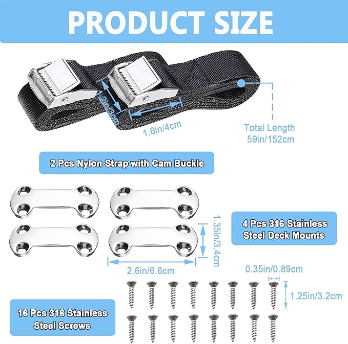 Cooler Tie Down Kit Compatible with RTIC YETI Coolers, Universal Cam Buckle Lashing Straps Prevent Sliding in Ship Deck Truck Chassis Trailers