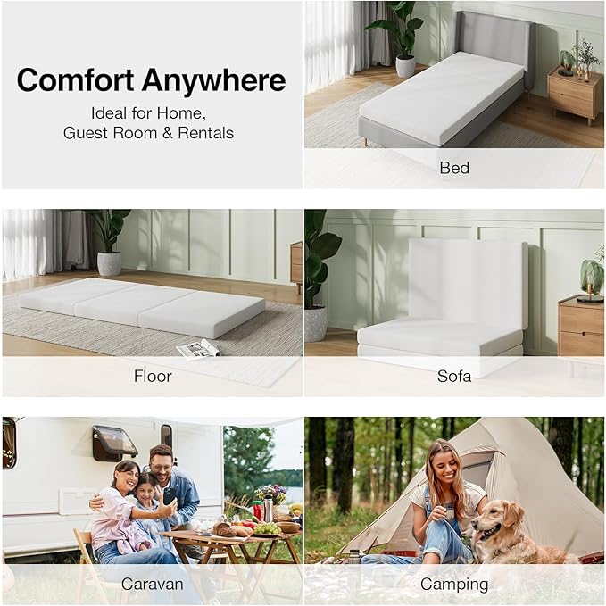 Novilla Foldable Mattress, Full Size Comfort Foam Trifold Mattress with Cloud Design Cover, 4 Inch Folding Mattress for Back Pain Relief, Suitable for Camping, RV Travel, 75"x54"x4"
