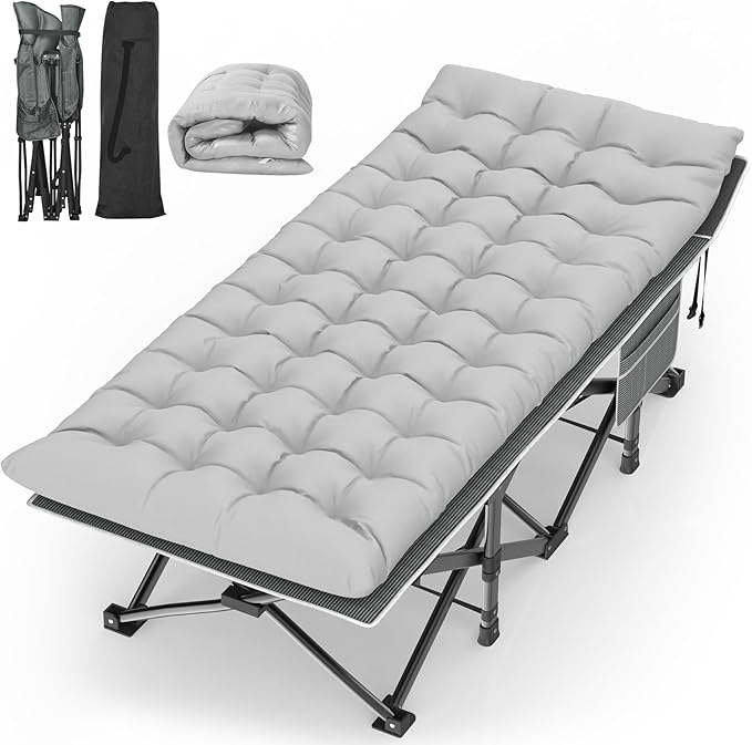 Suteck Camping Cot, 32In XXL Folding Camping Cot Heavy Duty Sleeping Bed for Adults 1200D Double Layer Oxford Cots for Camping W/Pilllow Mattress Carry Bag for Home Office Nap Beach Travel, 900LBS