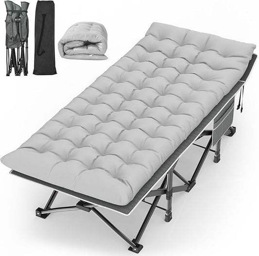 Suteck Camping Cot, 32In XXL Folding Camping Cot Heavy Duty Sleeping Bed for Adults 1200D Double Layer Oxford Cots for Camping W/Pilllow Mattress Carry Bag for Home Office Nap Beach Travel, 900LBS