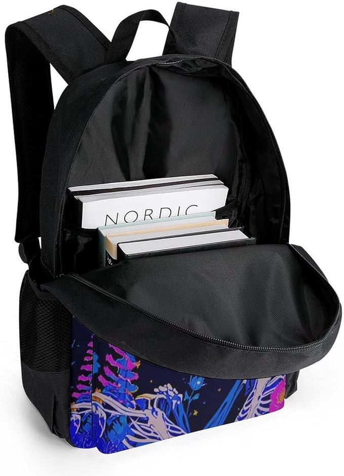 Rucksack Anti-Theft Multipurpose Big Capacity Carry On Bag, Psychedelic Skeleton Love Art Traveling Camping Backpack With Side Pockets