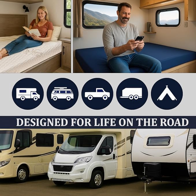 Foamma 5” x 48" x 75", Medium Firm with Gel Memory Foam (No Cover), Mattress Replacement Topper for RV Bunk, Camper, Truck & Travel Trailer, Back Support, CertiPUR-US Certified, Made in USA